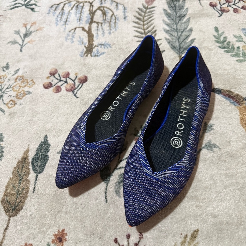 Rothy’s the point bright blue birthseye space dye Orange flat size 6 retired